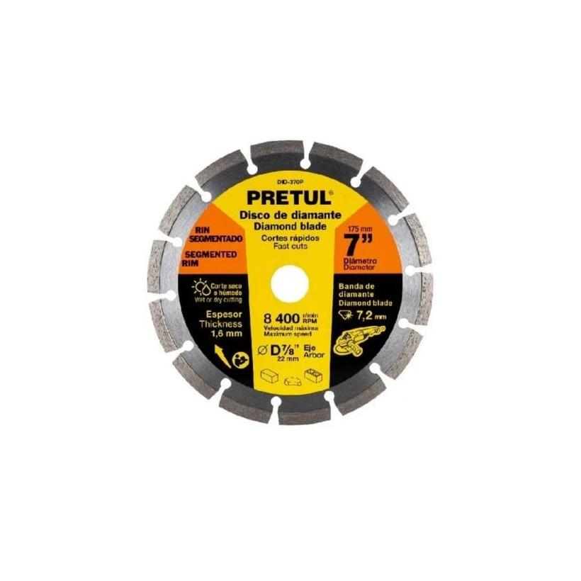 Disco De Corte 7'' Diamant. Segmentado Pretul #did-370p