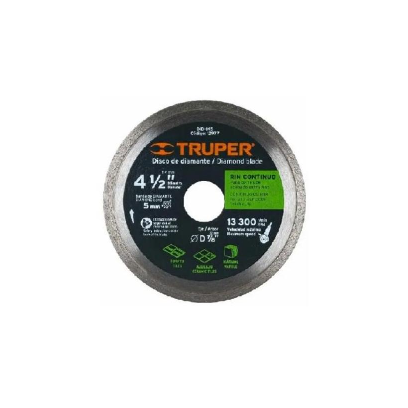Disco De Corte Diamant. Continuo Truper 4.1/2'' #did-145